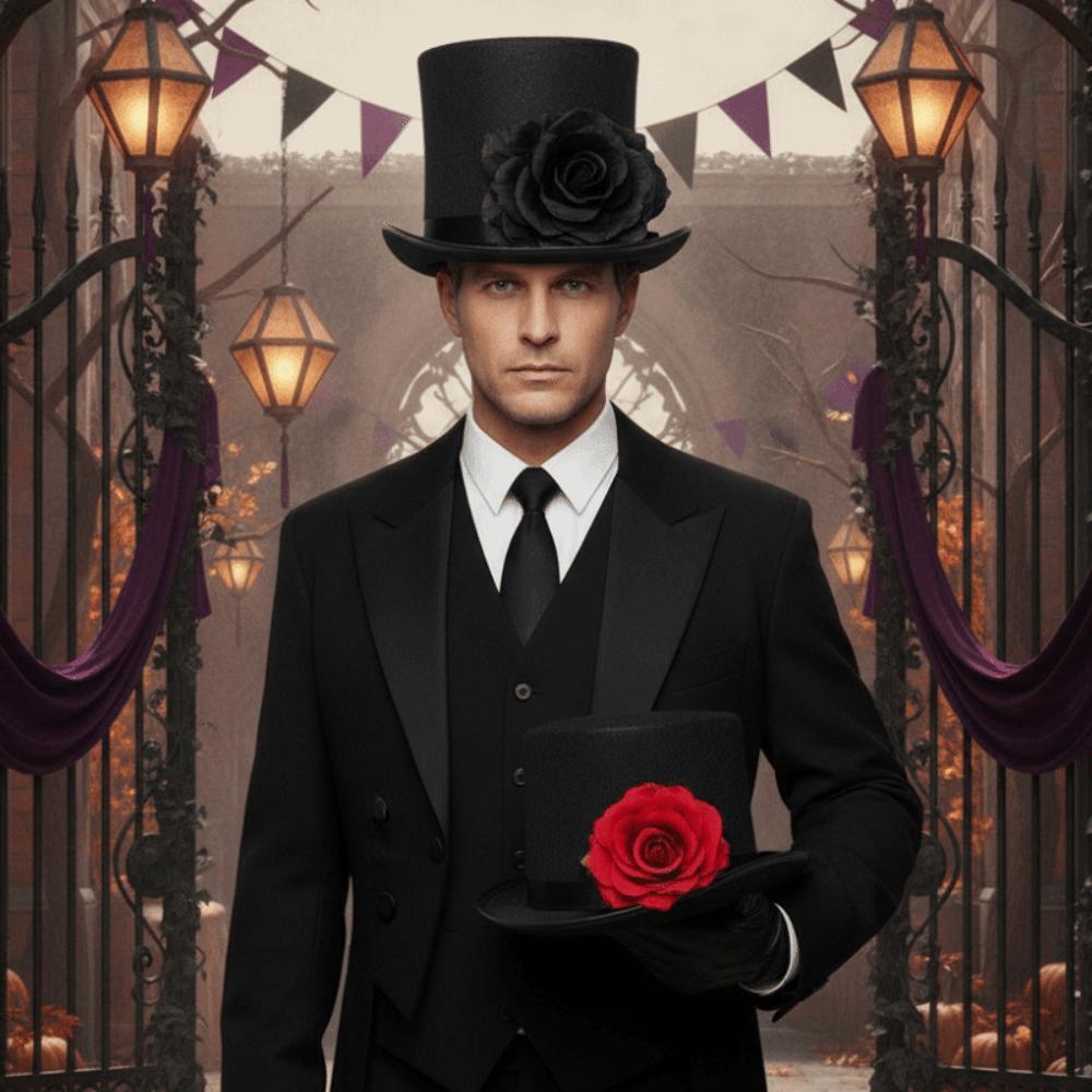 Vibrant Red Gothic Top Hat Artificial Rose Magician Fedora Headwear Rose Gentleman Cap  Live Shows