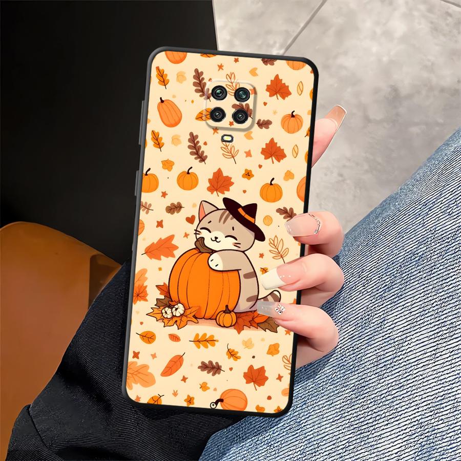 Case for Xiaomi Redmi Note 9S 9 10 11 12 Pro 11s 13 14 Pro Plus 12s 10S 7 8 Black Soft Phone Cover Pumpkin Cat