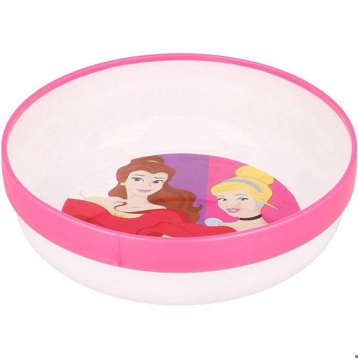 Plat Cuisines Tataway Bol en Plastique Rose et Blanc Disney pour Filles Princesses Cendrillon Ariel Belle avec Base Antidérapante