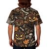 Men's Halloween Print V-Neck Scrub Top with Pockets Comfort Fit for Daily Work