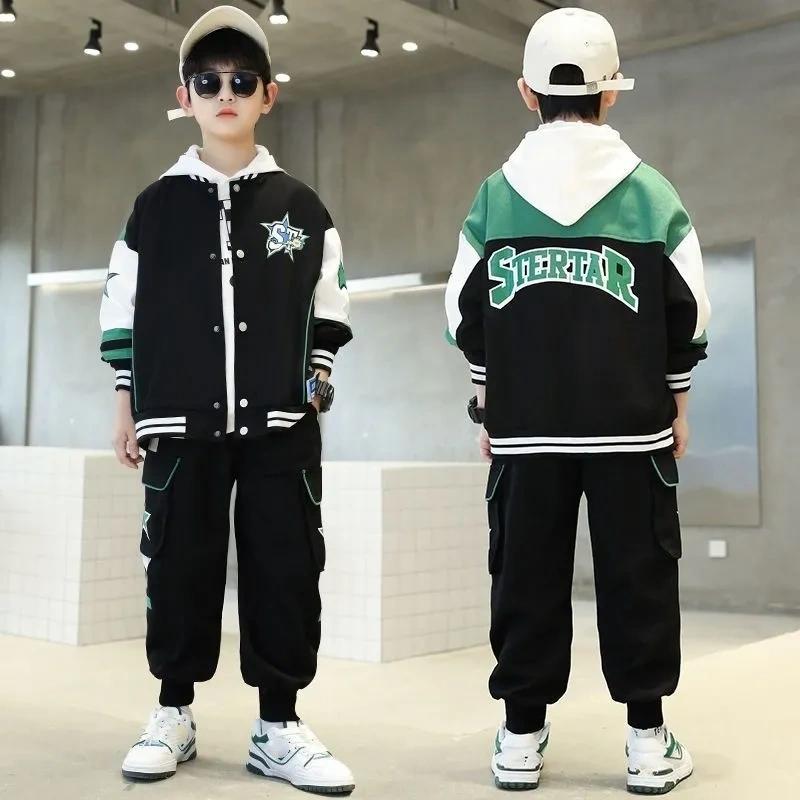 Детская одежда Красивый мальчиковый весенний вельветовый молния с длинными рукавами для отдыха и спорта, двухкомпонентный костюм на весну и осень 170 зелёный