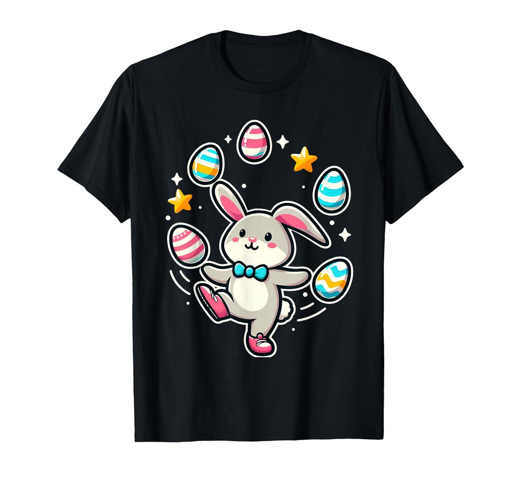 Funny and adorable Easter bunny juggling colorful eggs kids boys t-shirt