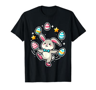Funny and Adorable Easter Bunny Juggling Colorful Eggs Kids Boys T-shirt