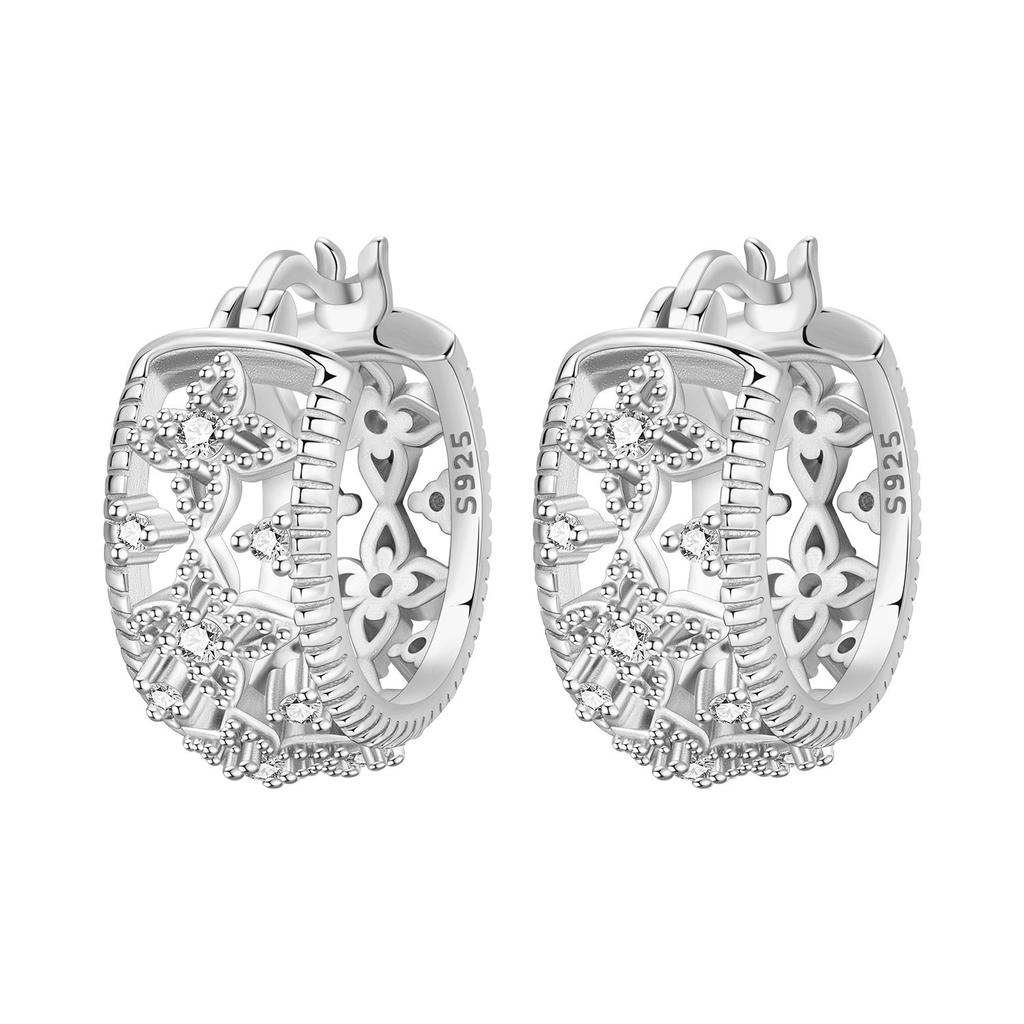 925 Silver Retro Grass Pattern Earrings Jewelry Versatile Hoop Earrings For Women Jewelry Birthday Party Fine Gifts