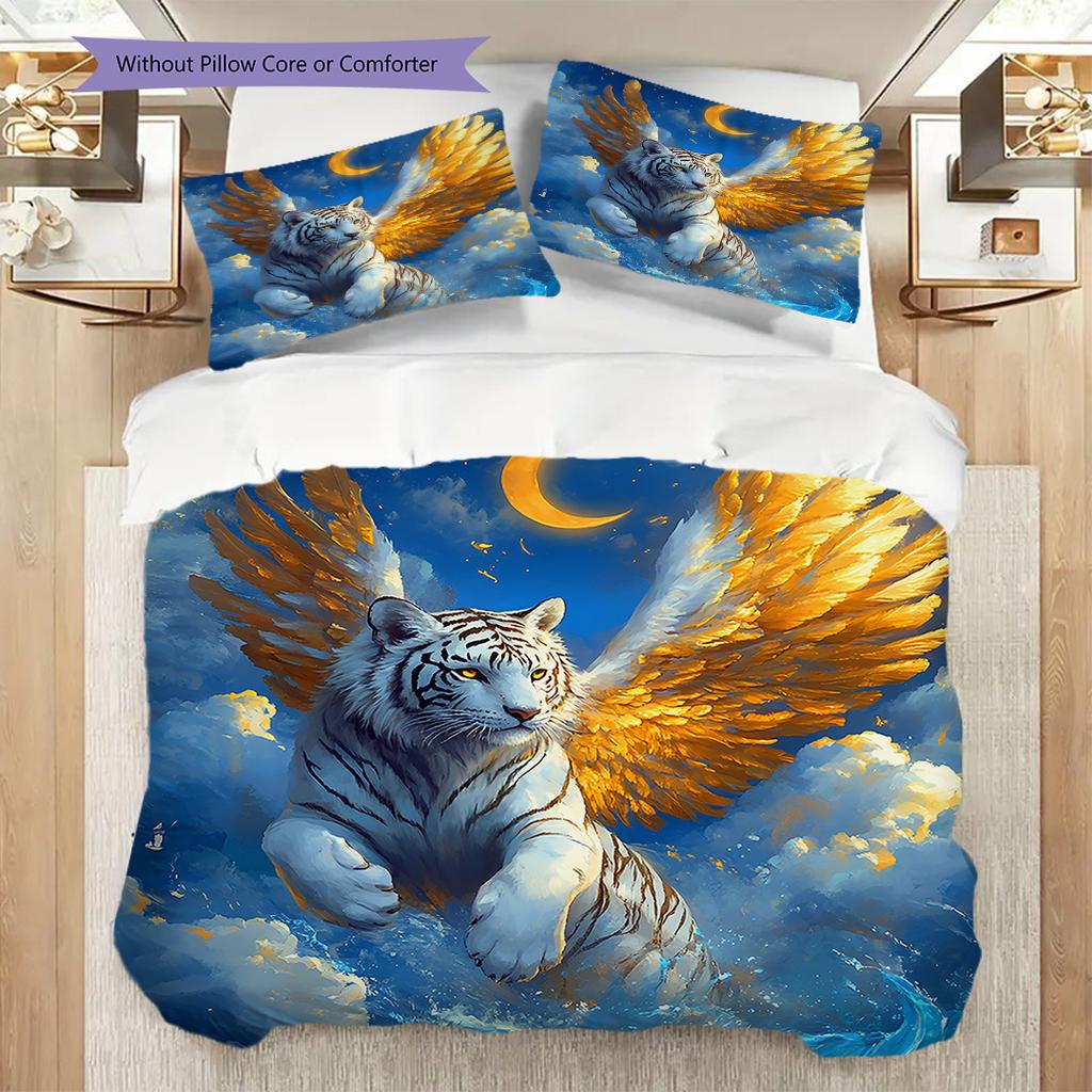 White Tiger Pattern Bedding Quilt Set Quilt Cover Pillowcase Home Decoration Birthday Gift (1 * Duvet Cover + 2 * Pillowcase, Without Core)