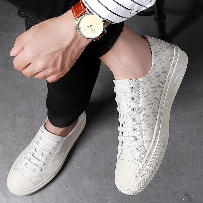 Guangzhou light luxury men's shoes fashion trendy brand printing simple and versatile casual shoes men's cowhide board shoes breathable and comfortab