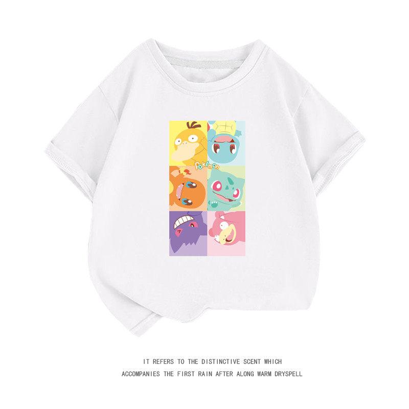 Summer New PokémonPikachu Shortsleeved Tshirt for Boys and Girls Middlesized and Largesized Cartoon Casual Top Trendy Design