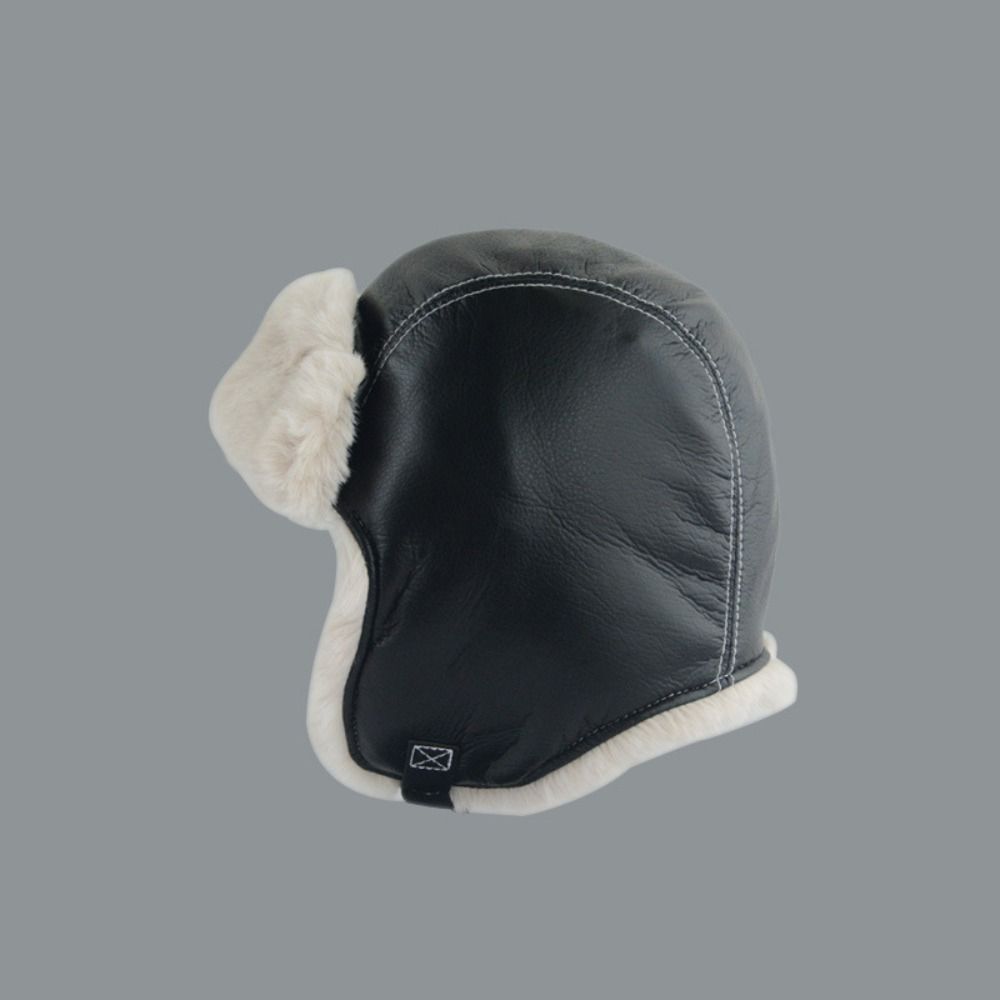 Warm Kids Plush Pilot Hat PU Leather Ski Cap with Glasses Windproof   Winter