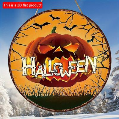 2D Plano 20*20cm, Decoração de Casa de Halloween, Abóbora Assustadora de Halloween, Logotipo Decorativo Circular de Madeira, Placa Decorativa Criativa, para Casa, Cozinha