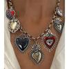 Fashionable Chunkies Chain Necklace Featuring Gothic Flaming Heart Charm Accessory for Unique Fashion Statement Pieces