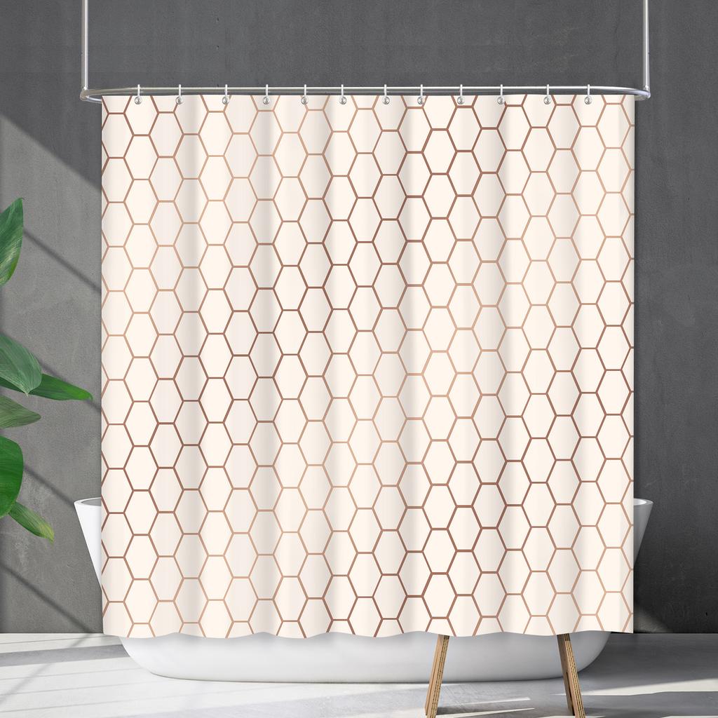 Shower Curtain Waterproof And Mildew-Proof Line Lattice Bathroom Striped Bathroom Curtain Shower Curtain Partition Curtain Free Of Punching