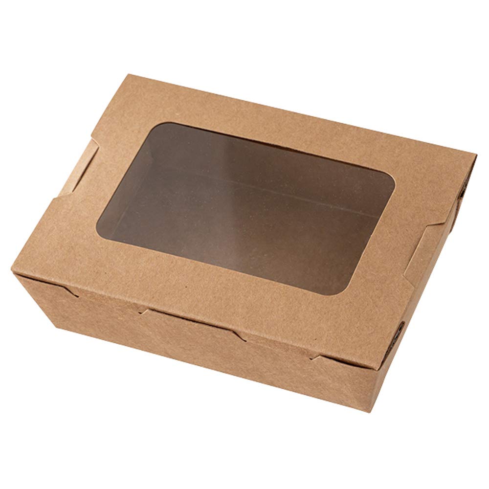HEADS Deli Boxes, 16.5 X 4.6 X 13 Cm, Brown, 50-Count, Food-Safe, Oil-Resistant, Water-Resistant Containers with Windows, Kraft, Perfect for Delivery
