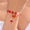 Minimalistiskt Handgjort Pärlfransarmband för Kvinnor Utsökt Rött Kristall Lönnlöv Hänge Armband Vänskaps Smycken Gåvor