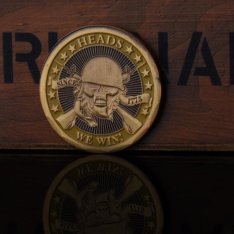 Heads We Win Tails You Lose Skull  Plated Commemorative Challenge Coins Art