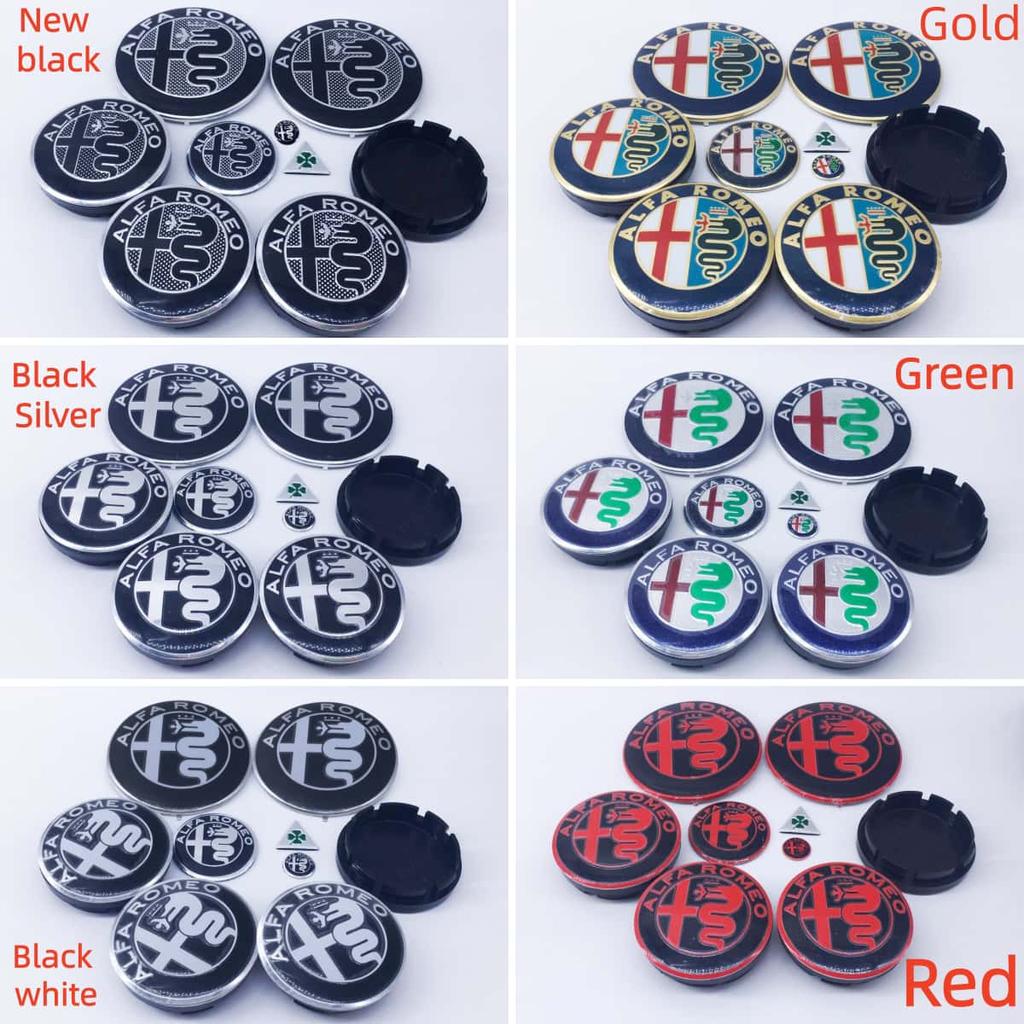 9pcs 50mm 56mm 60mmfor Alfa Romeo Brera New Spider Giulietta Mito Giulia Wheel Center Cap Car Hood Trunk Steering Wheel Badge