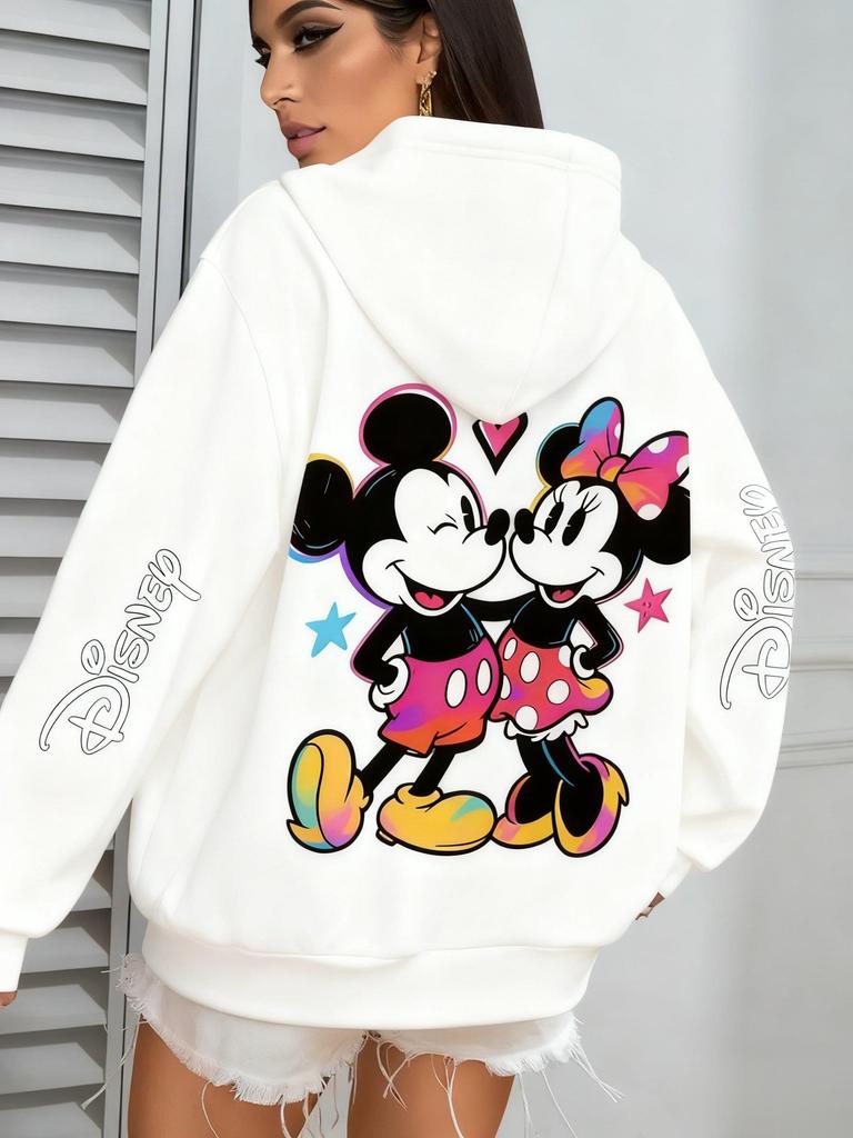 Disney Mickey Minnie Print Sweatshirt Women Men Autumn Winter Casual Loose Hoodie Vintage Cartoon Graphic Pullover Streetwear