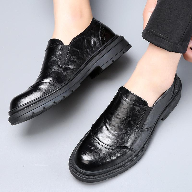 Spring and summer men's new big head leather shoes light luxury business casual leather men's shoes formal shoes platform men's British