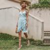 Summer Backless Ruffle Edge Suspender Skirt Lace-up Small Floral Beach Skirt Cross-border Foreign Trade Peach Heart Collar Dress