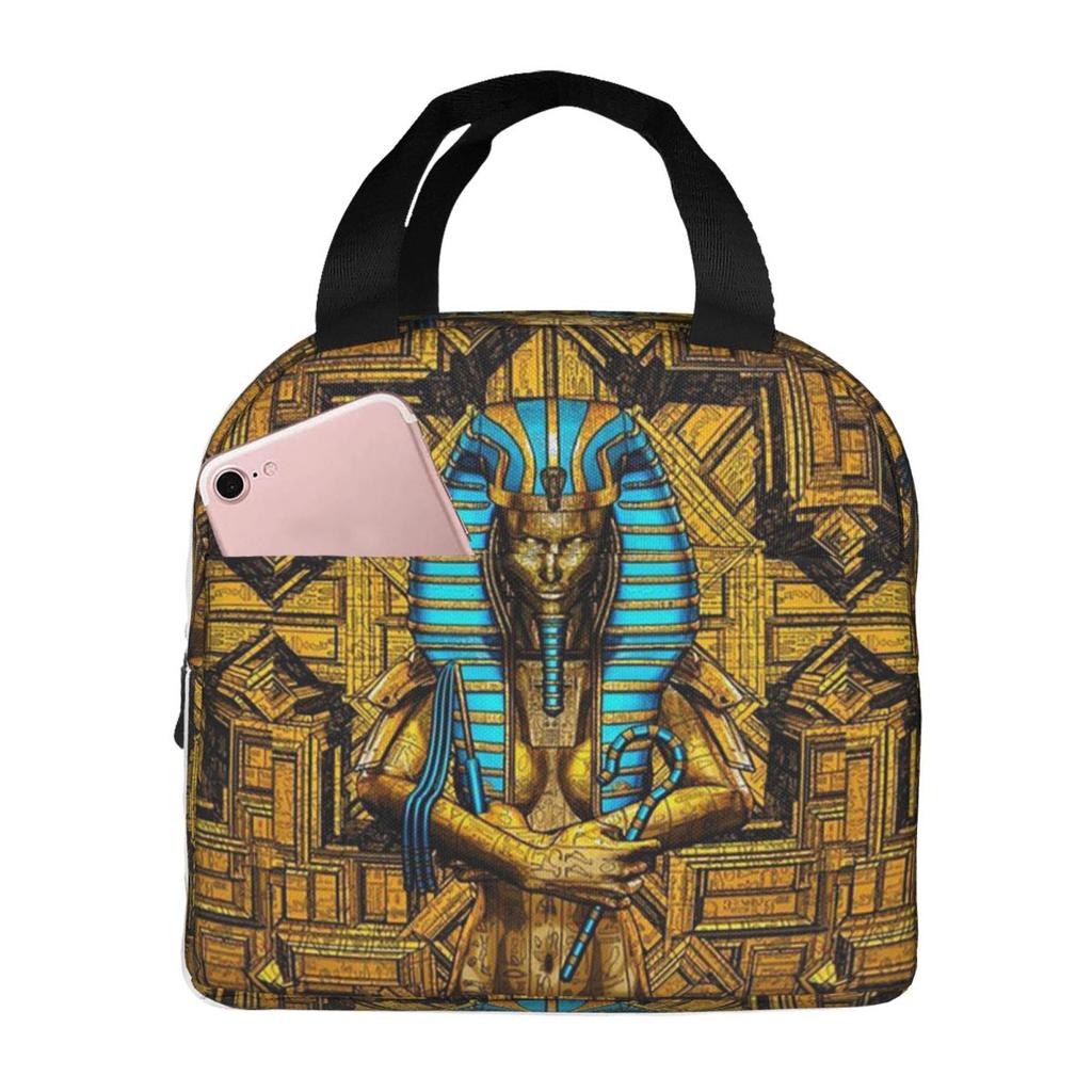 Egyptian Pharaoh With Golden Crown Illustration Insulated Lunch Bag for Women Kids Leakproof Food Boxes Thermal Lunch Box Tote