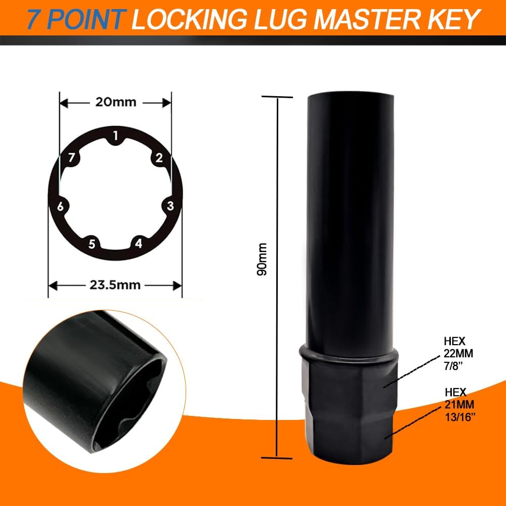 6 & 7 Spline Lug Nut Socket Key, Aftermarket Wheel Lock Tool Kit For Easy Tallation And Removal Of For 6 & 7 Points Aftermarket Wheels Lock Nuts