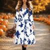 Halloween Women's Leaves Print Midi Dress A Line Dress Vacation Casual Daily Regular Fit  Long Sleeve V Neck Black  Spring Fall