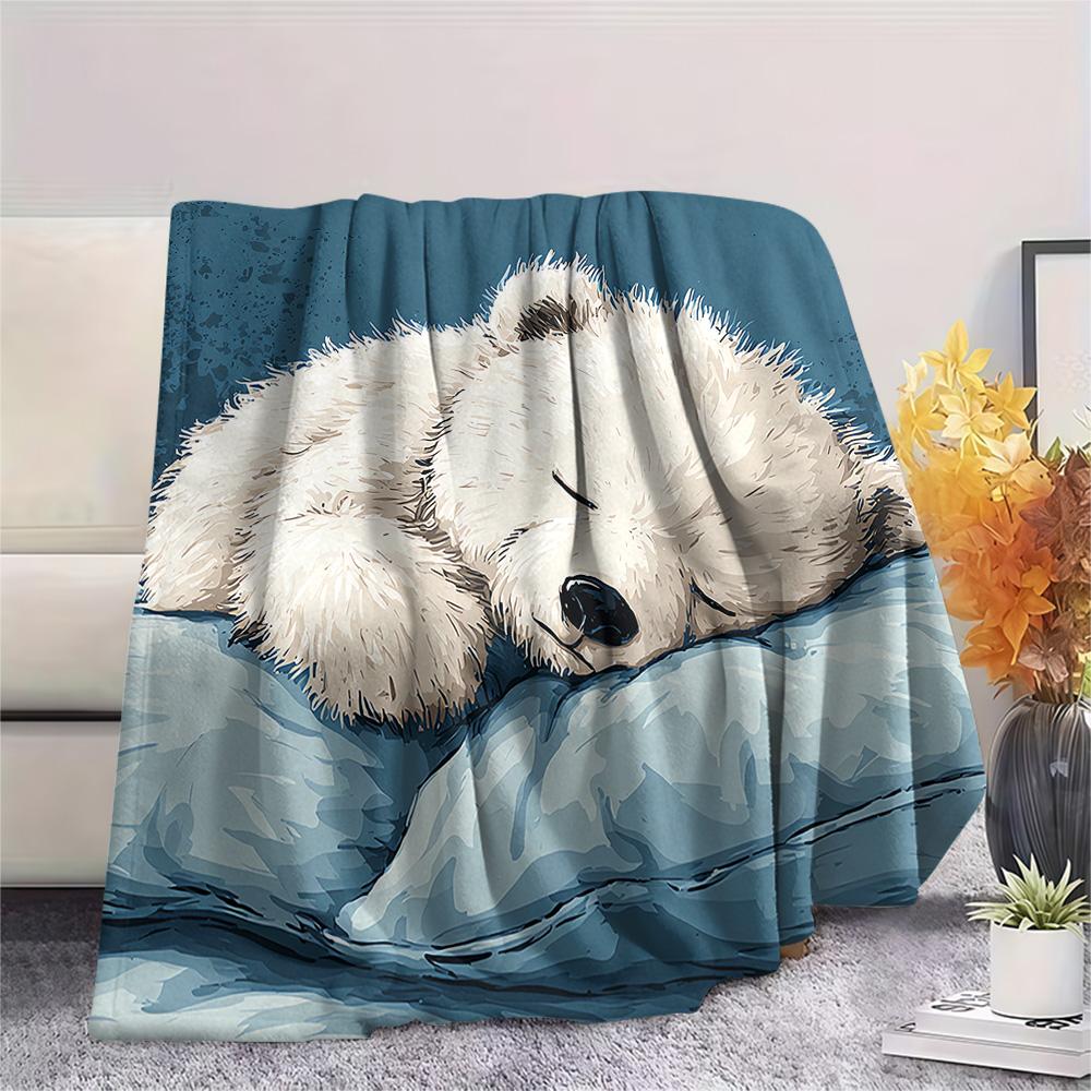 Polar Bear Print Flannel Blanket, High quality Comfortable for All Seasons, Home Decor, Warmth and Comfort, Perfect for Christmas Gifts