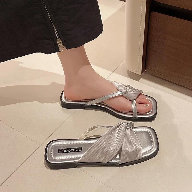 

Fashion Flat Toe Open Toe Women s Slippers 2024 New Retro Open Toe Dress with Suspender, Outdoor Women s Luxury Designer Sandals Luxe 40 серебряный