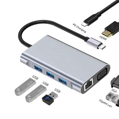 7 In 1 USB Type C Adapter Hub Dock with 3 USB 3.0 Ports HDMI VGA Gigabit Ethernet and PD Charging for Macbook Pro , IPad Pro Etc