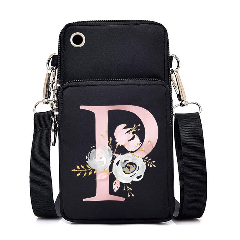 Letter Printing Black Oblique Span Bag Casual Portable Multi-Function Mobile Phone Bag