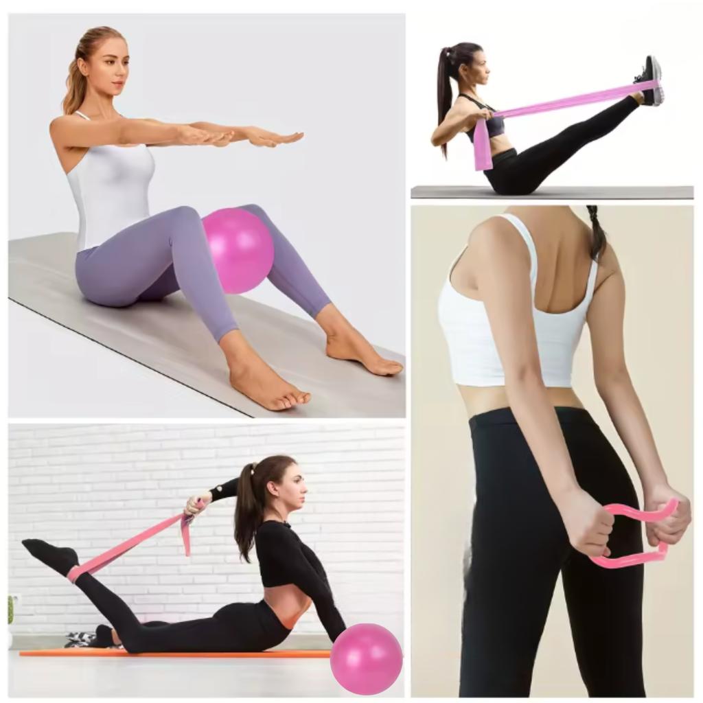 Zestaw Pilates Fitness Joga 13W1 Obręcz Koło Do Pilatesu Taśmy Oporowe Różowy [Fitness1]