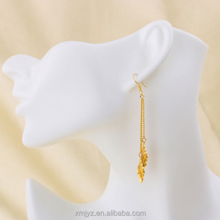 Gold Plated Cross-Border New Korean Fashion Trendy Earrings Long Tassel Leaf Female Earrings Jewelry