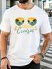 Vintage Cruisin Cruise Palm Anchor Sunglasses Print Unisexs Cotton Crew Neck Tee Short Sleeve Loose Vacation Street Male Wear Top