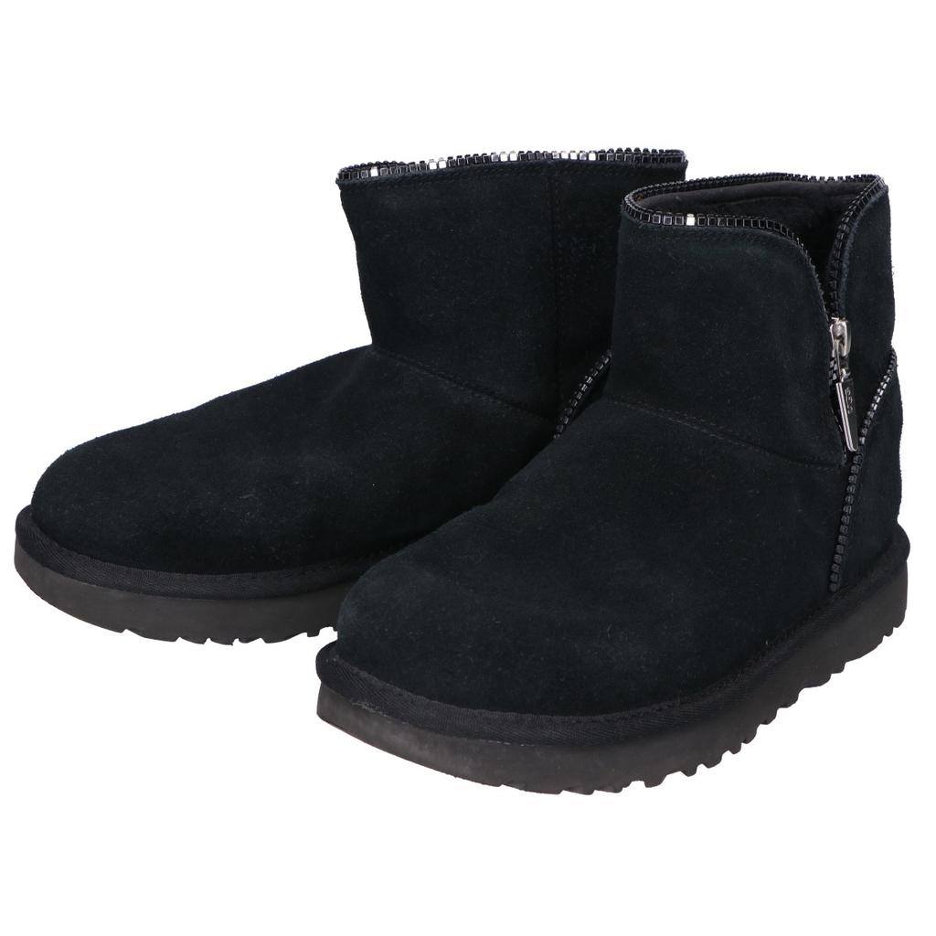 UGG 1110697 Mini Florence Zip Shearling Boots/ Shoes 23 blackUsed