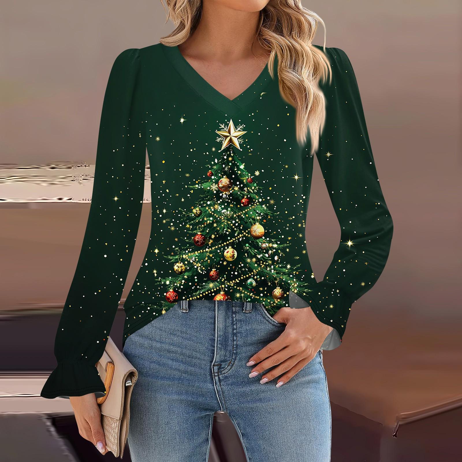 

Женская мода повседневная блузка с длинным рукавом и принтом, V-образным вырезом, рукавом-трубой M