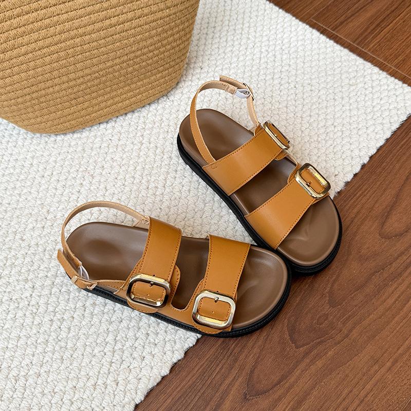 Muffin platform sandals casual women's shoes summer new square head fashion belt buckle flats children