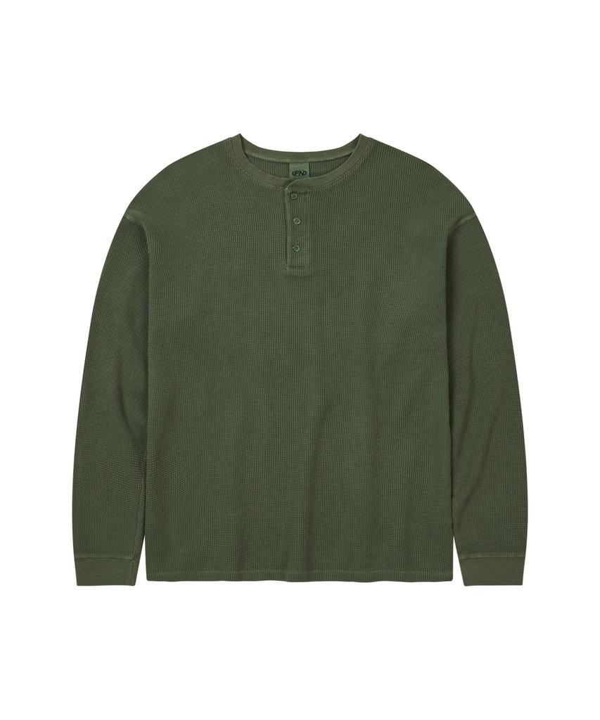 FERNOV Washed Waffle Henley Neck Khaki