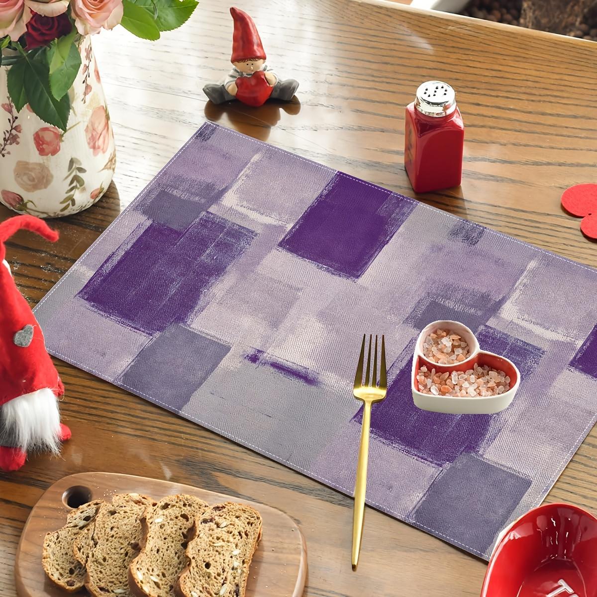 

4pc Purple Abstract Painting Placemats Washable Linen Placemats for Dining Table Kitchen Party Home Decor 30x45cm-4PC