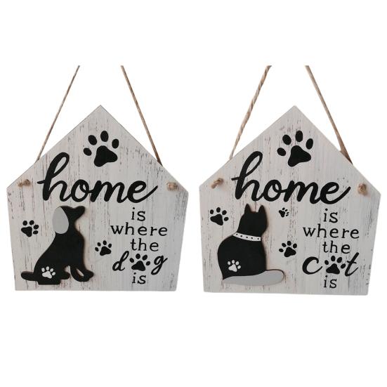 Wood Sign Cartoon Reusable Boxwood Eye-catching Dog Cat House Hanging Sign Garden Decoration