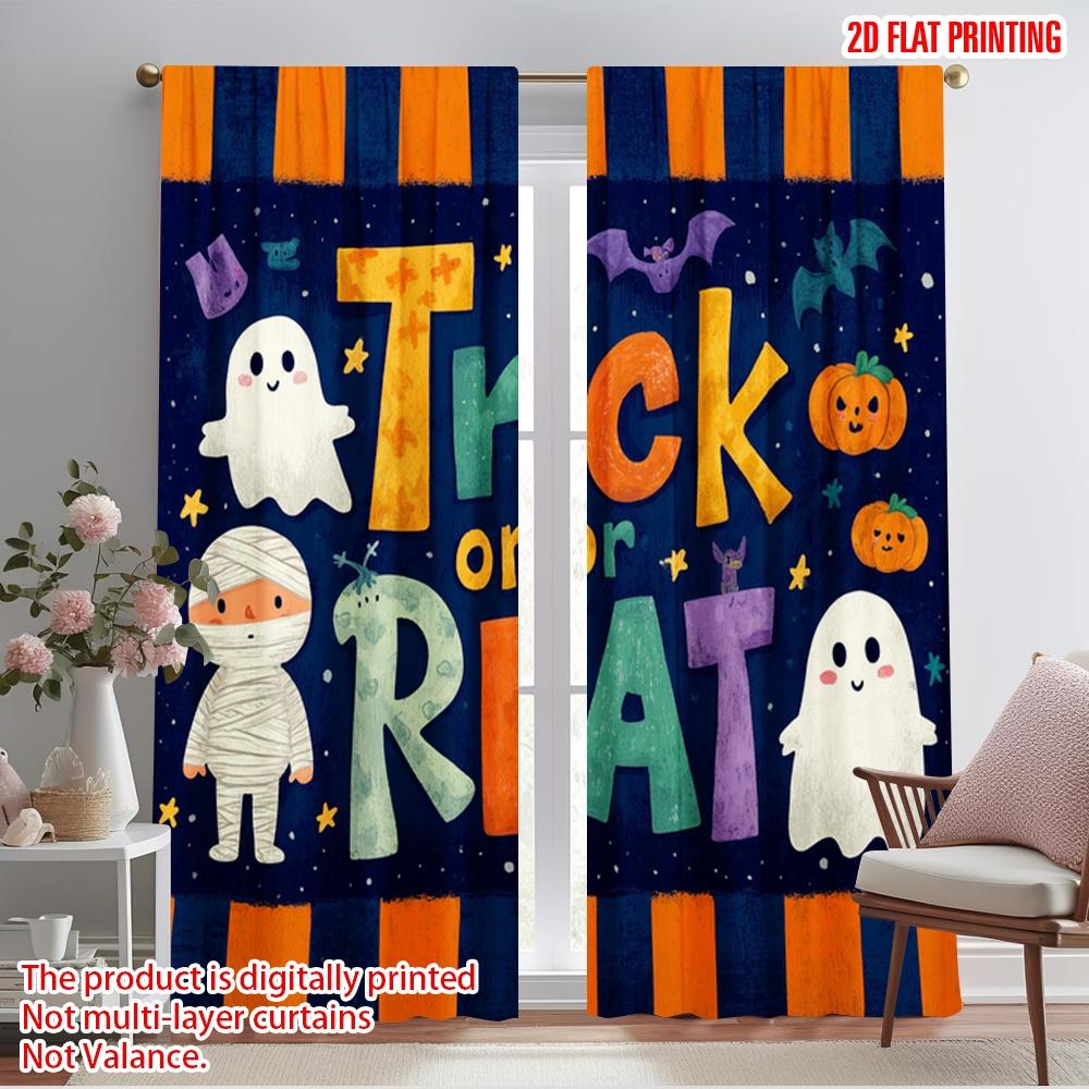 

2pcs,2D plane printing Pattern Curtains Halloween Festivity Polyester Fabric (without rod) Home Decor Use for Living Room & 52.50×116.00 CM 2pcs