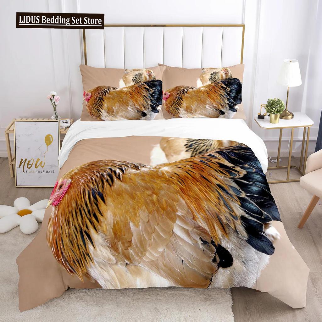 Chicken Duvet Cover King Queen Size Lovely Hen Pattern Bedding Set Kids Teens Adults Farm Animals Soft Polyester Comforter Cover