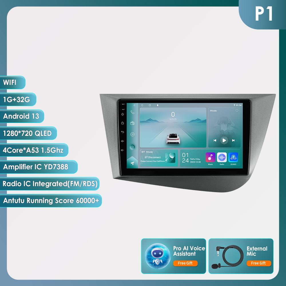 OSSURET Carplay 4G 9'' 2din Radio Auto Android pentru Seat Leon 2 MK2 2005-2012 Carplay 4G Player Video Multimedia Ecran Inteligent Autoradio Audio RDS