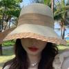Women Wide Brim Straw Hat Lace Edge Design Beach Caps with Bowknot for Outdoor Sports Hiking Travel