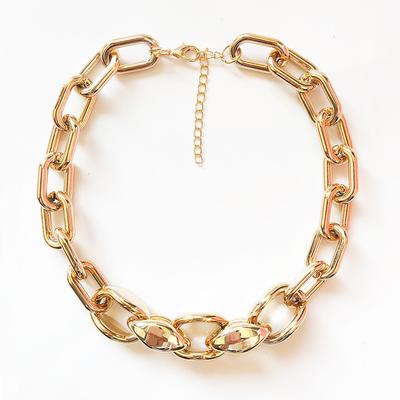 Hip-Hop Hipster Gold Exaggerated Necklace, Punk Style Simple Geometric Hollow Chain Necklace