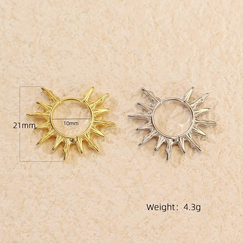925 Silver Ear Needle Vintage Sun Hoop Earrings for Women Punk Hip Hop Sun Flower Big Earrings Fashion Jewelry Gifts