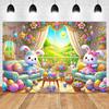 Spring Vibrant Rabbit Backdrop Supplies Happy Easter Theme Background Banner Bunny Easter Eggs Party Decoration Photography Prop