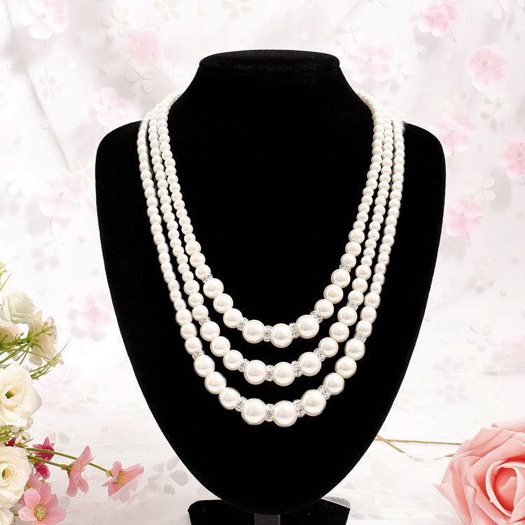 Cheongsam Glass Pearl Necklace Multi-layer Retro Court Collarbone Chain Double-layer Sweater Chain Three-layer Glass Neck Chain