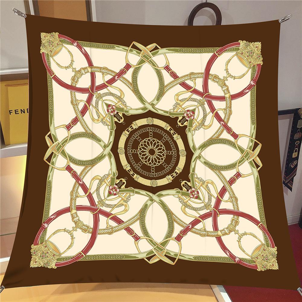 90Cm Twill Silk Scarf Shawl Luxury  Belts Chains Print Square Scarf Women Hijabs Bandana Foulard Neckerchief Head Scarves