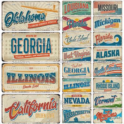 Artisian USA-Autoschild, Wahrzeichen, Blechschild, US-Stadtstaat, Metallschild, Wanddekoration, Garage, Bar, Pub, Club, Hotel, Café, Küche, Zuhause