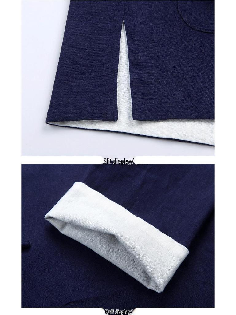 Men's Double-Sided Chinese Style Linen Jacket - Retro Cotton Top with Long Sleeves