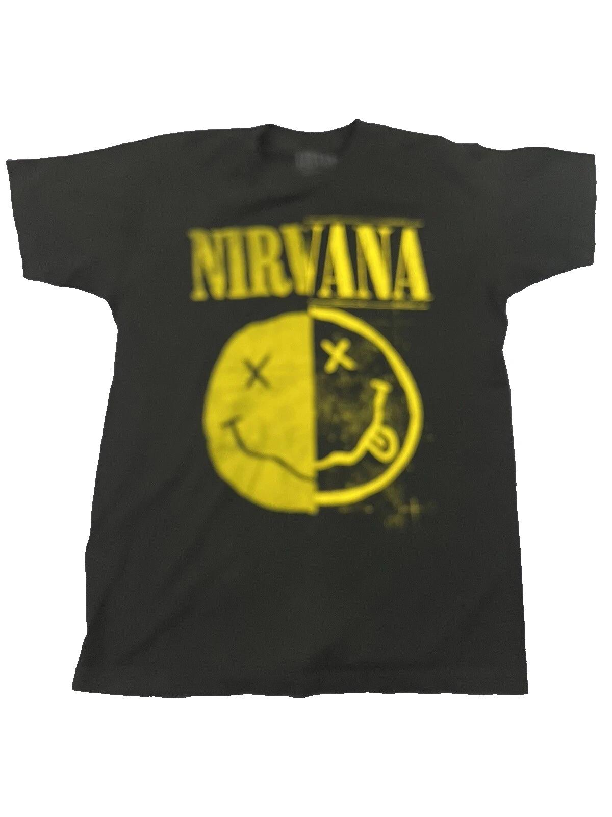 Nirvana T- Shirt Adult MED Black Smiley Logo Smile Grunge Rock S